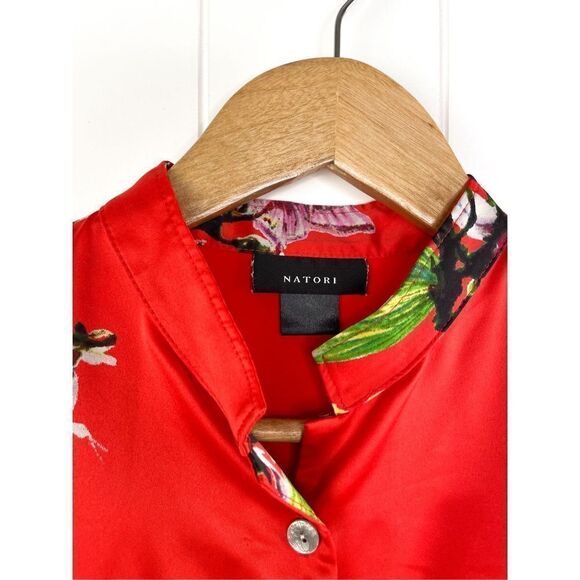 Natori Red Jasper Erdene Button Down Top PJ Blouse S - Picture 4 of 8